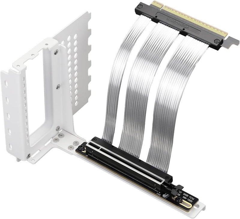 GIGA-MEGA PCIe X16 GEN5 Riser Cable with GPU Vertical Mount Bracket PCIe 5.0 for Future RTX5090 (White Bracket) - Image 1